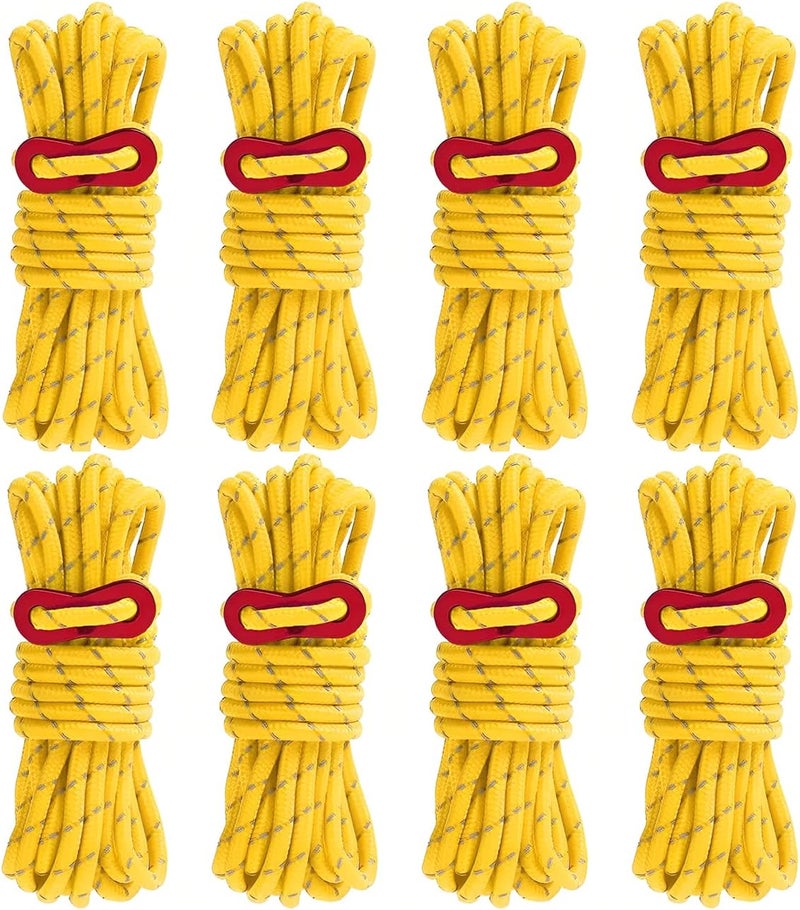 Smithok 8 Pack 4mm Guy Lines Ultralight Tent Cords with Aluminum Adjuster Tensioner Outdoor Camping Guylines Ropes for Tent Tarp,Climbing,Hiking Backpacking (Yellow) - Image 1